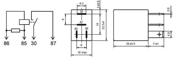 Dimensional drawing  of  switching relay 0212.3747