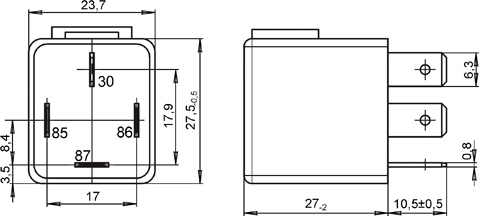 Dimensional drawing  of switching relay 0312.3747