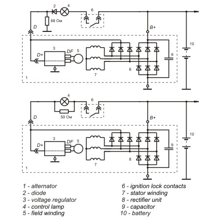 Connection diagram of the voltage regulator 9402.3702-01 8A