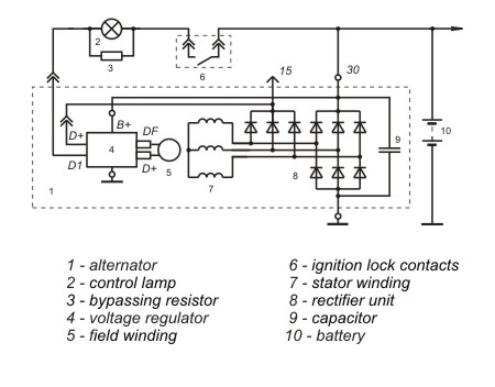 Connection diagram of the voltage regulator 9722.3702