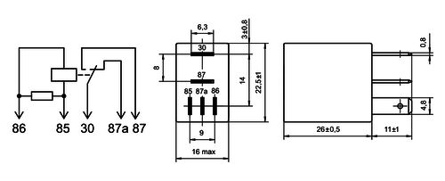 Dimensional drawing  of  switching relay 0232.3747
