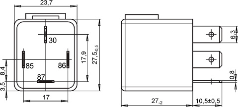 Габаритный чертеж коммутационного реле 0312.3747