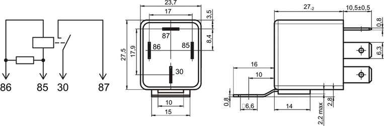 Dimensional drawing of switching relay 0512.3747