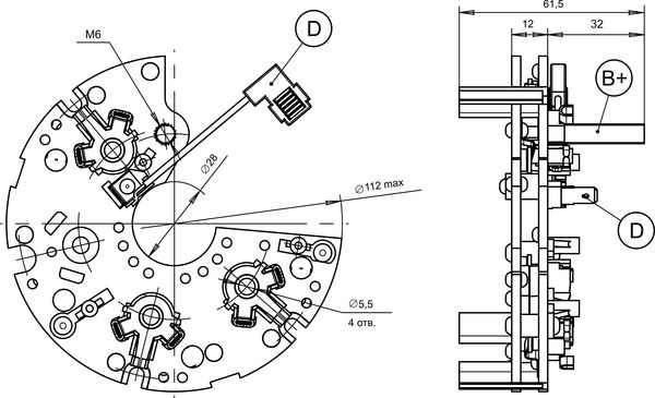 Dimensional drawing of restrictive rectifier unit BVO11-150-02.17