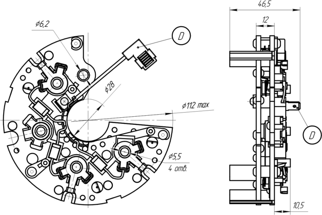 Dimensional drawing of restrictive rectifier unit BVO11-150-08.53