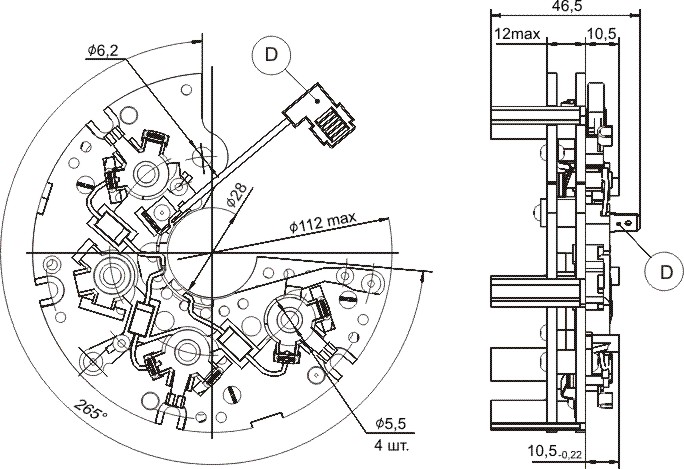 Dimensional drawing of restrictive rectifier unit BVO11-150-08