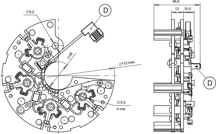 Dimensional drawing of restrictive rectifier unit BVO11-150-13