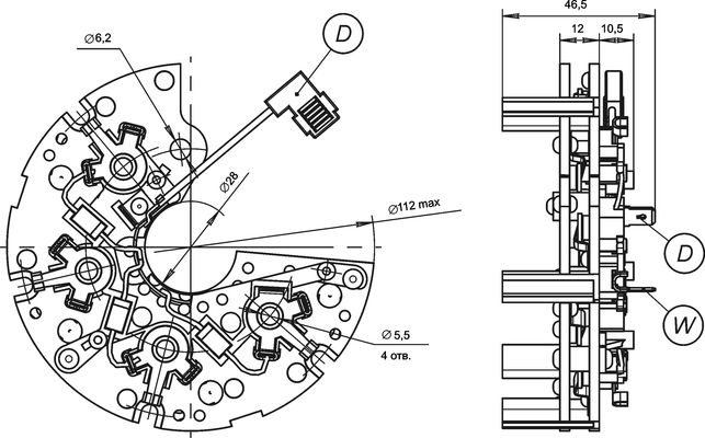 Dimensional drawing of restrictive rectifier unit BVO11-150-02