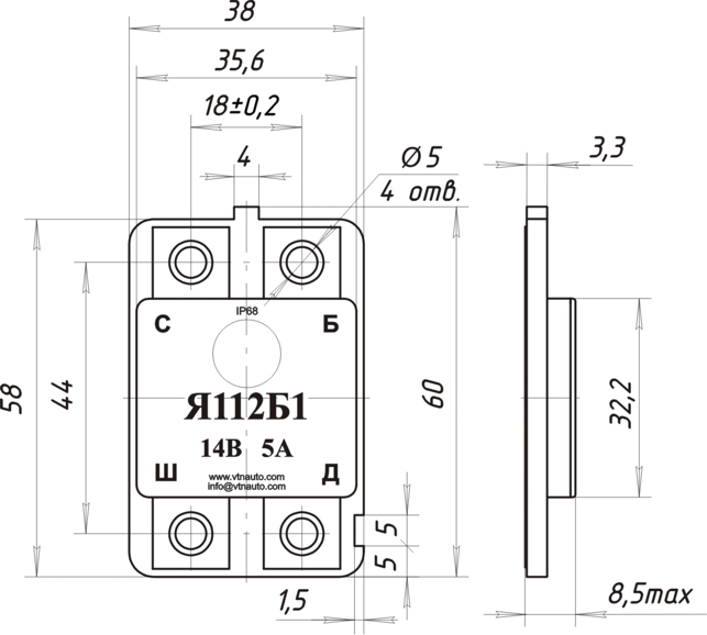 Dimensional drawing of the voltage regulator JA112B1