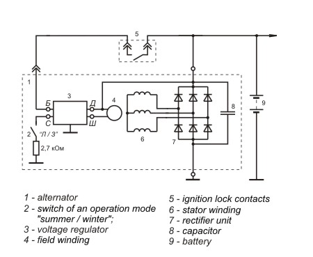 Connection diagram of the voltage regulator JA112B1