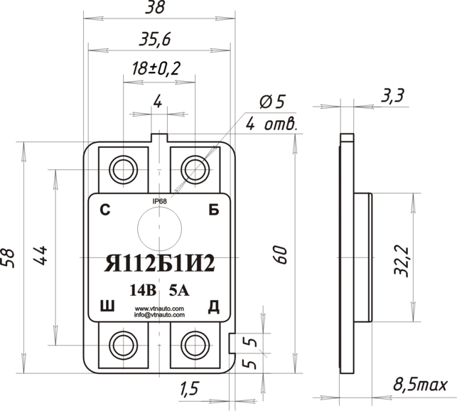Dimensional drawing of the voltage regulator JA112B1-2