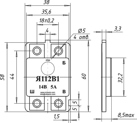 Dimensional drawing of the voltage regulator JA112V1