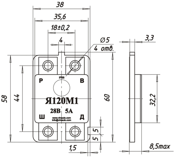 Dimensional drawing of the voltage regulator JA120M1