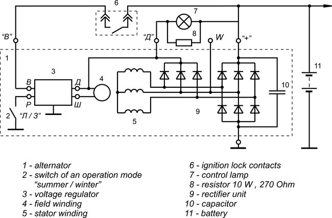 Connection diagram of the voltage regulator JA120M1 version 2