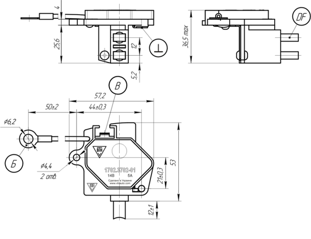 Dimensional drawing of the voltage regulator 1702.3702-01