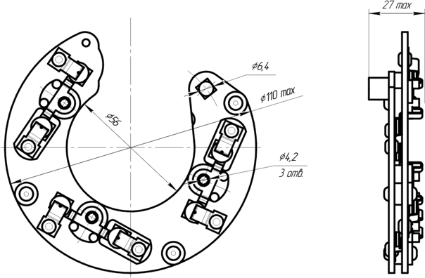 Dimensional drawing of rectifier unit BV21-150-14A