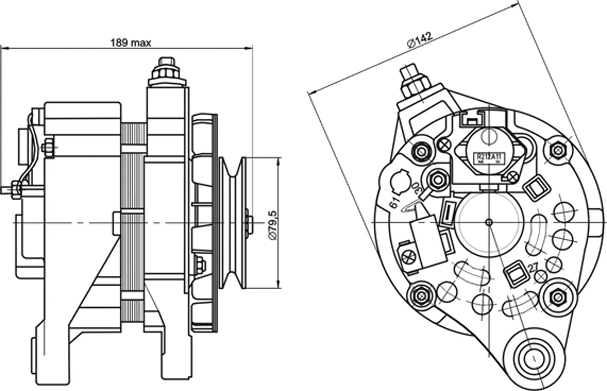 Dimensional drawing of automobile alternator 2108.3701
