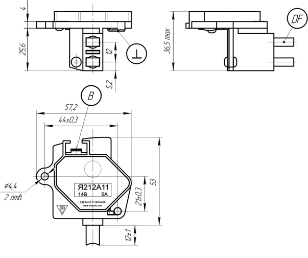 Dimensional drawing of the voltage regulator JA212A11