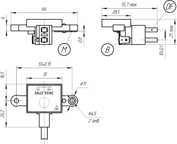 Dimensional drawing of the voltage regulator 3032.3702