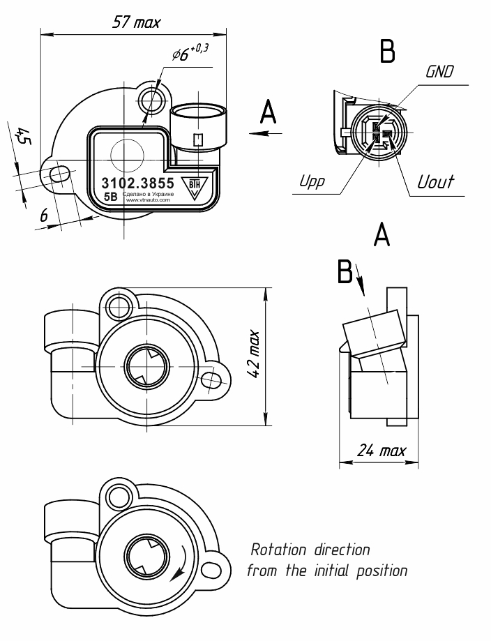 Dimensional drawing of the TPS 3102.3855