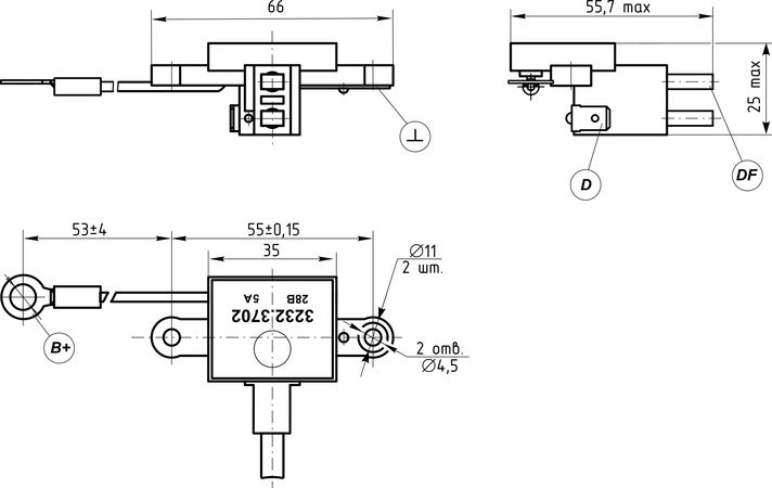 Dimensional drawing of the voltage regulator 3232.3702