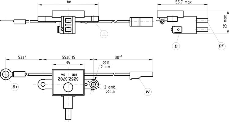 Dimensional drawing of the voltage regulator 3252.3702