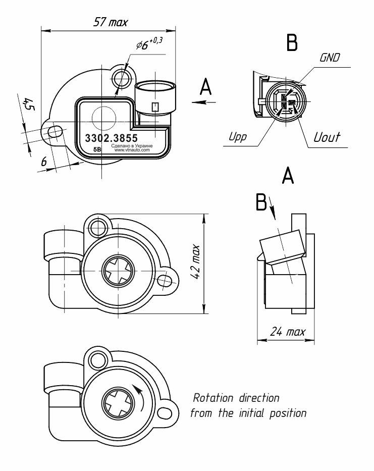 Dimensional drawing of the TPS 3302.3855