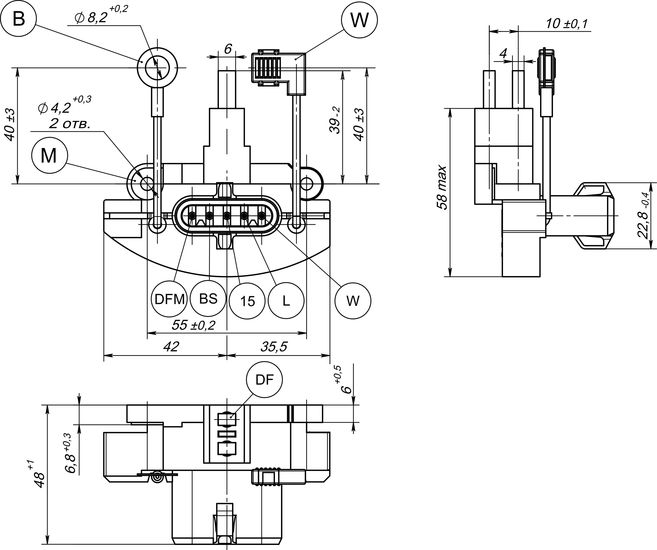 Dimensional drawing of the multifunctional voltage regulator 4542.3771-060