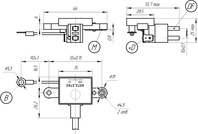 Dimensional drawing of the voltage regulator 4572.3702