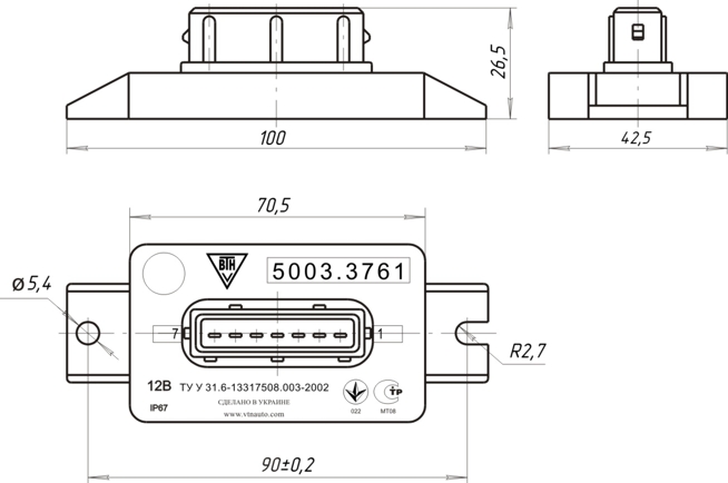 Dimensional drawing of the idle economizer control unit 5003.3761