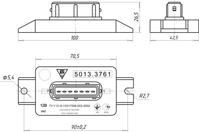 Dimensional drawing of the idle economizer control unit 5013.3761