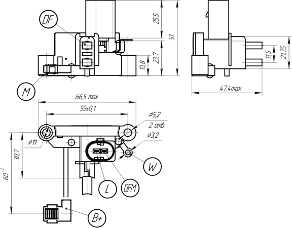 Dimensional drawing of the voltage regulator 5132.3702