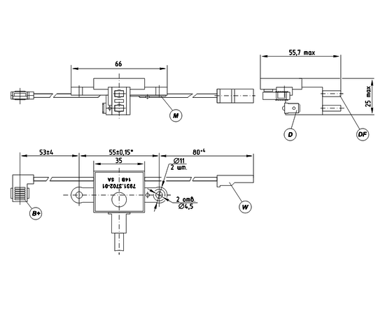 Dimensional drawing of the multifunctional voltage  7931.3702-01