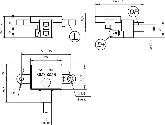 Dimensional drawing of the voltage regulator 9222.3702