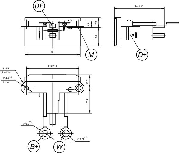 Dimensional drawing of the voltage regulator 9333.3702-04