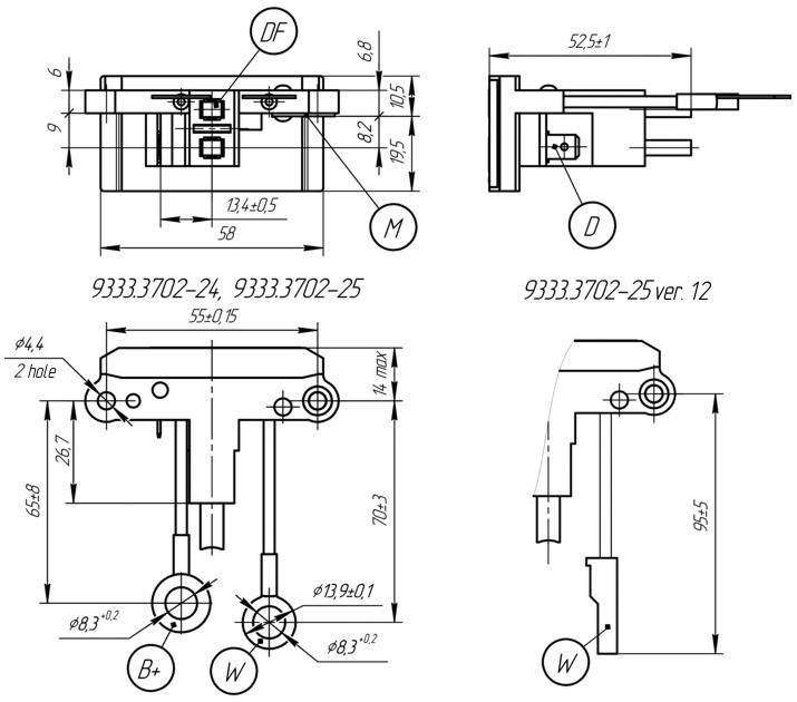 Dimensional drawing of the voltage regulators 9333.3702-24,25,25v12