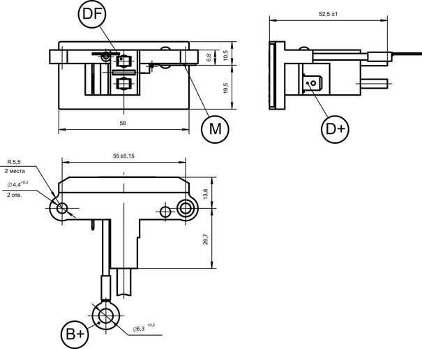 Dimensional drawing of the voltage regulator 9333.3702-02