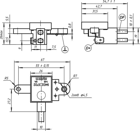 Габаритный чертеж регулятора напряжения 9402.3702 8A