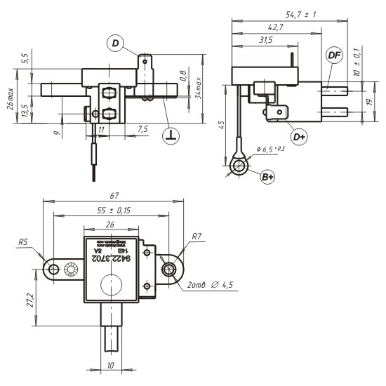 Dimensional drawing of the multifunctional voltage  9422.3702