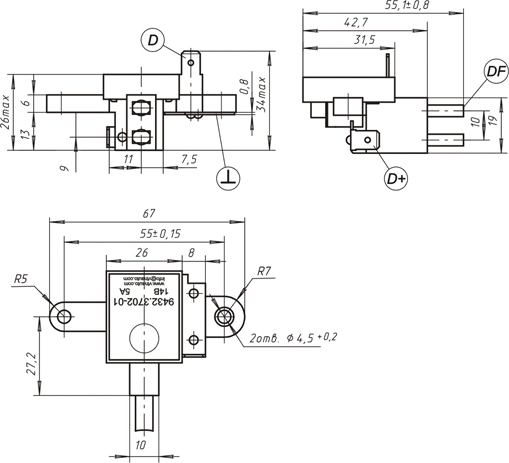 Dimensional drawing of the voltage regulator 9432.3702-01