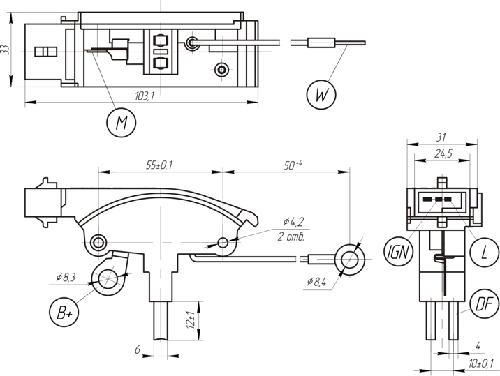 Dimensional drawing of the multifunctional voltage 9454.3702