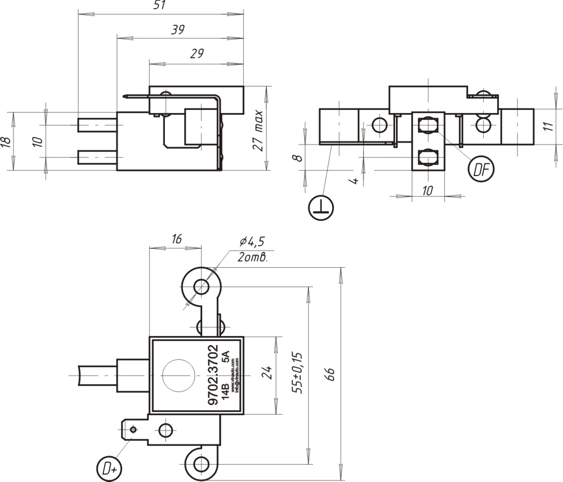 Dimensional drawing of the voltage regulator 9702.3702