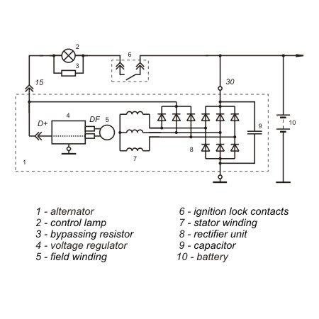 Connection diagram of the voltage regulator 9702.3702