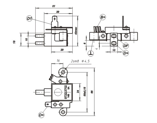 Dimensional drawing of the voltage regulator 9722.3702