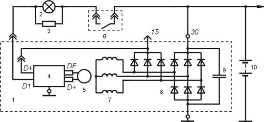 Connection diagram of the voltage regulator 9732.3702