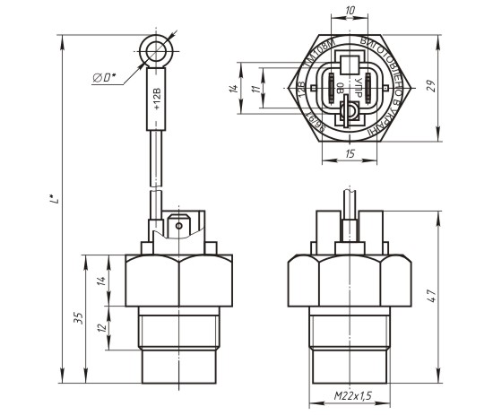 Dimensional drawing of the fan switching sensors TM108M