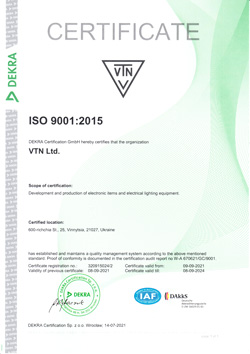 Certificate ISO 9001:2015 DEKRA