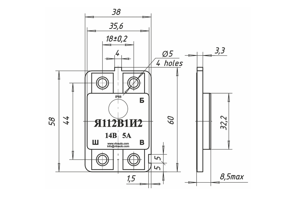 Dimensional drawing of voltage regulator JA112B1I2