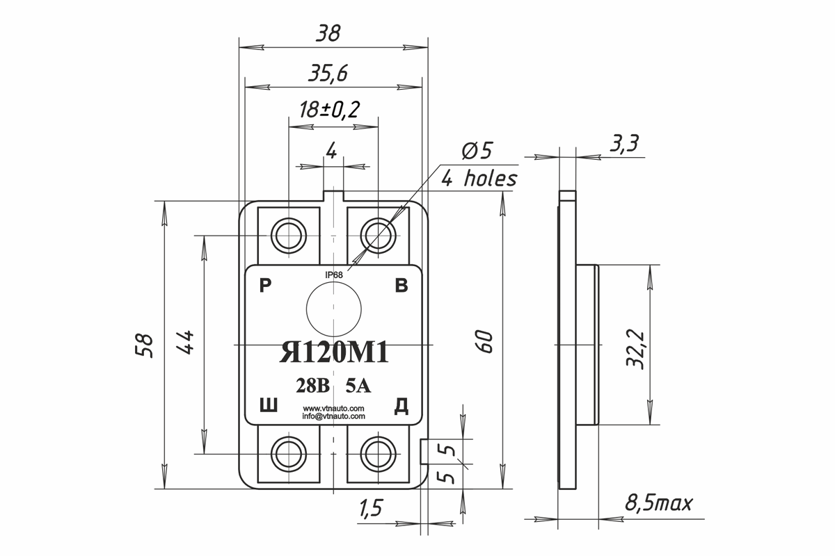 Dimensional drawing of voltage regulator JA120M1