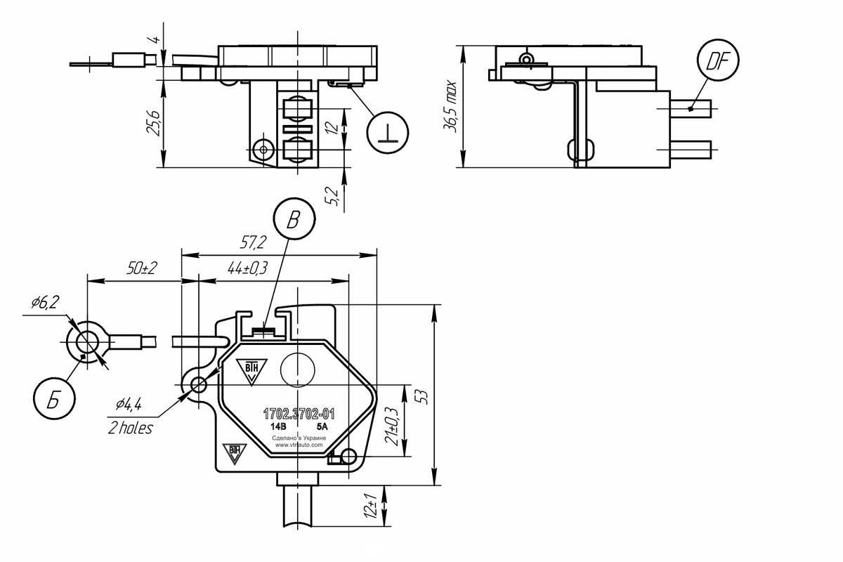 Dimensional drawing of voltage regulator 1702.3702-01